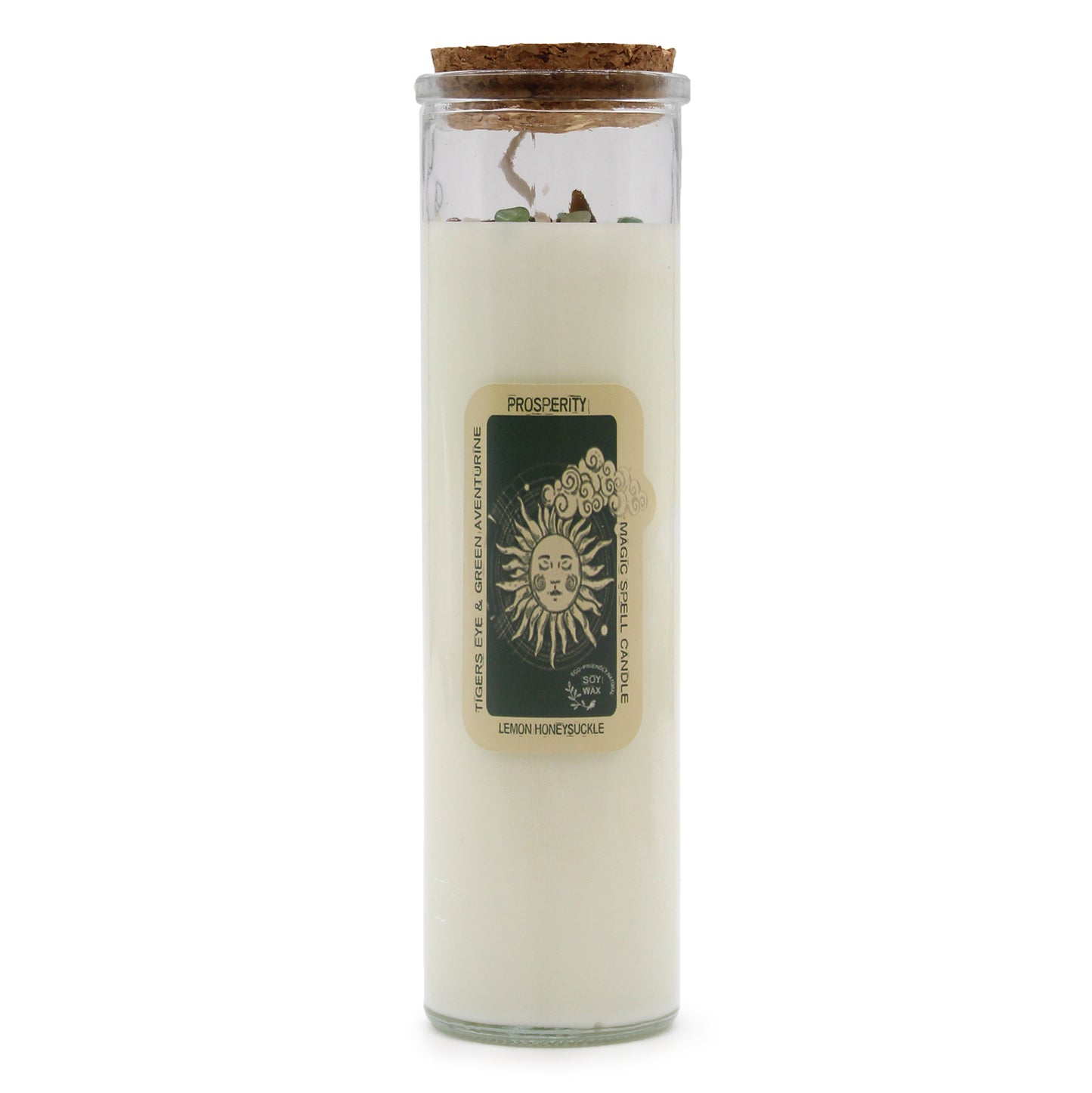 Tigers Eye & Green Aventurine Crystal Candle - Prosperity